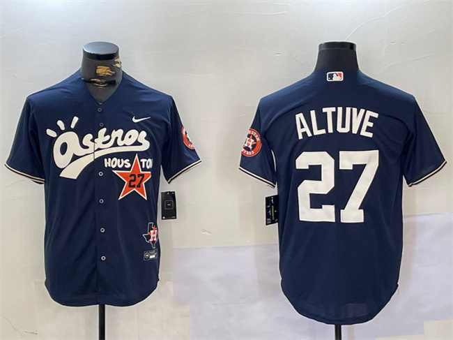Men's Houston Astros #27 Jose Altuve Navy Cactus Jack Style Vapor Premier Limited Stitched Baseball Jersey Men's Houston Astros #27 Jose Altuve Navy Cactus Jack Style Vapor Premier Limited Stitched Baseball Jersey